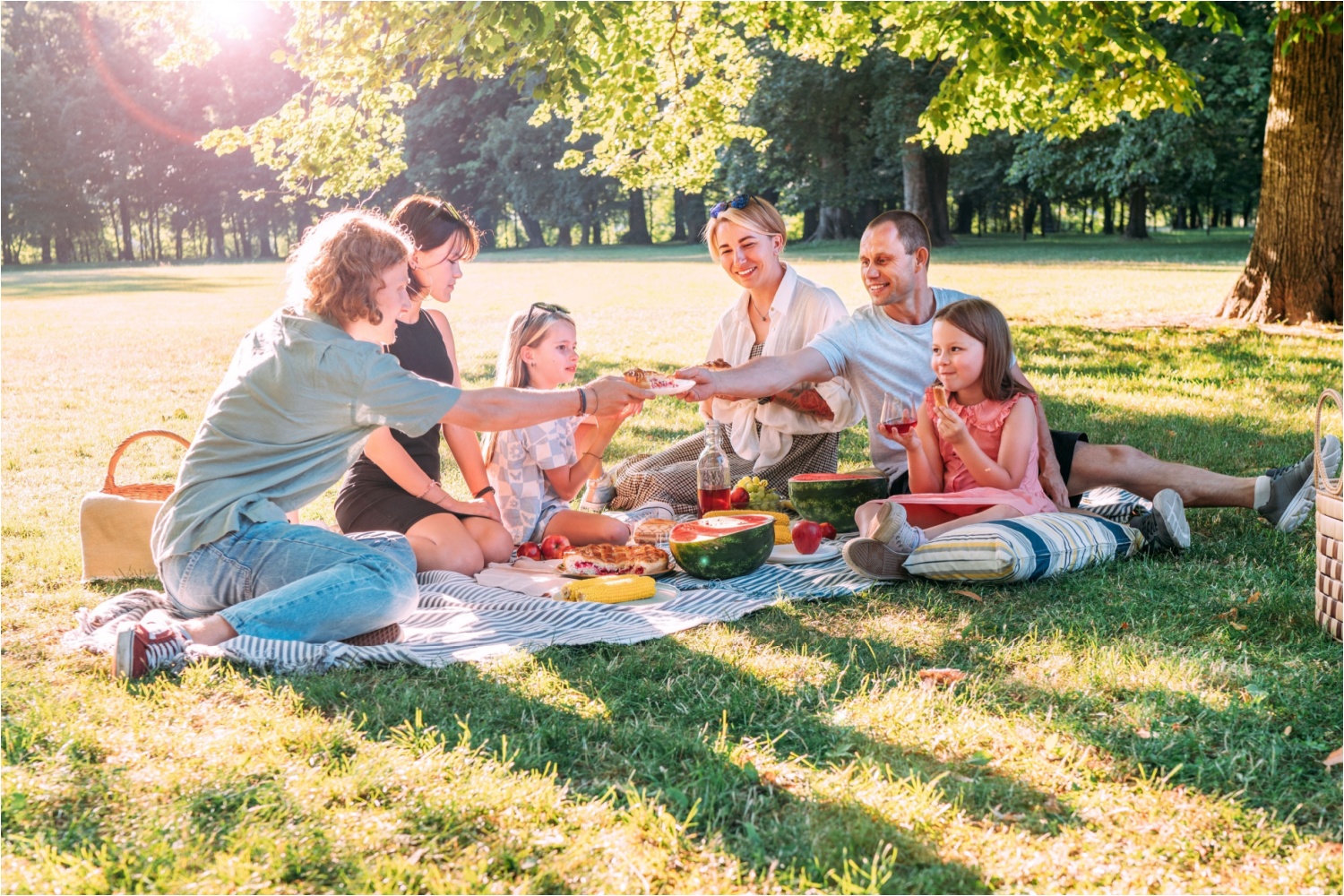 A family having a picnic in a park.