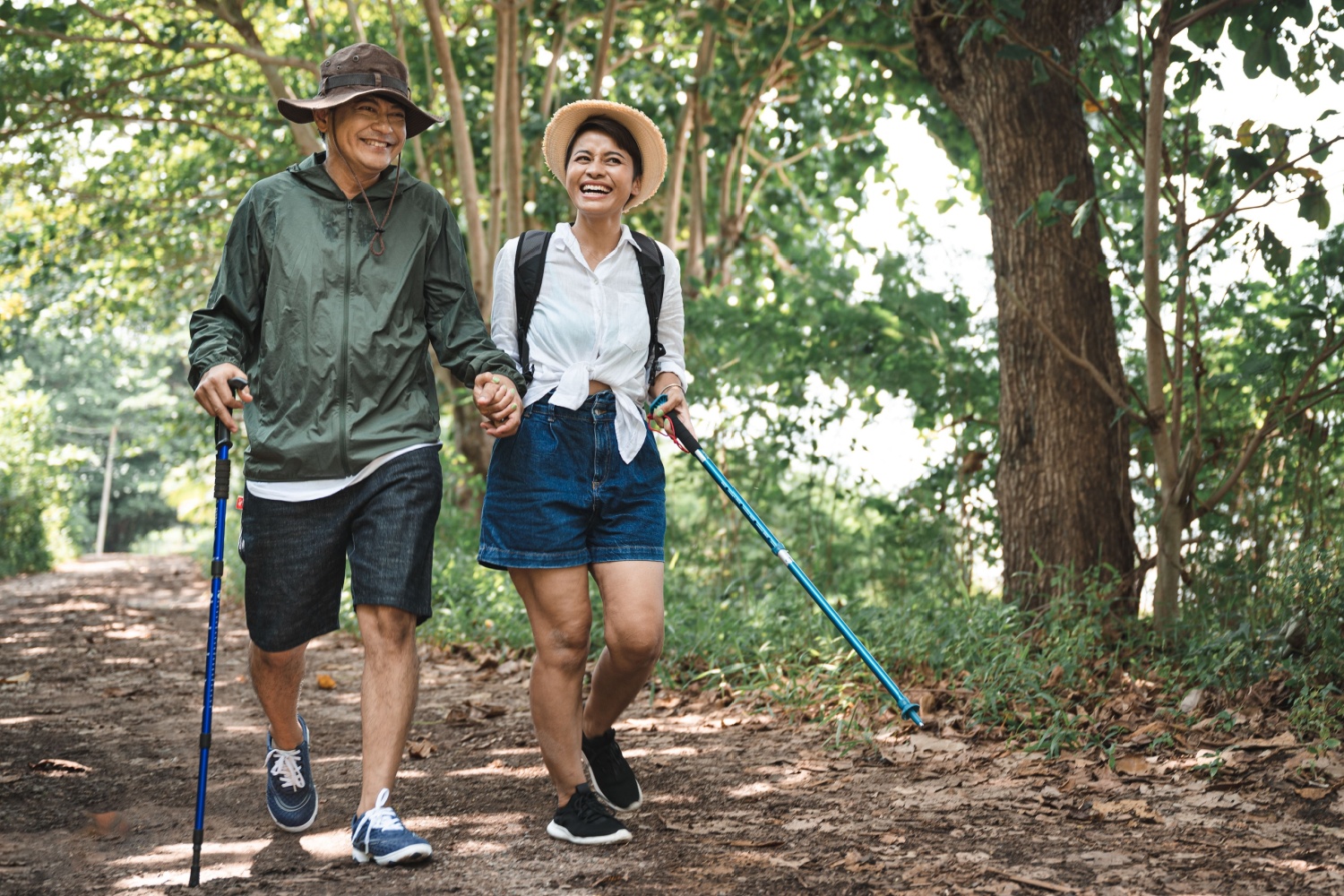 A happy couple on a walk.
