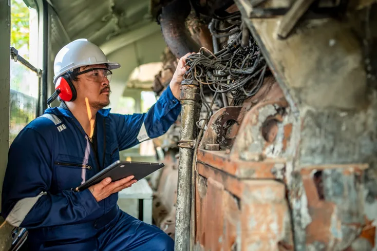 Engineer checking an engine.